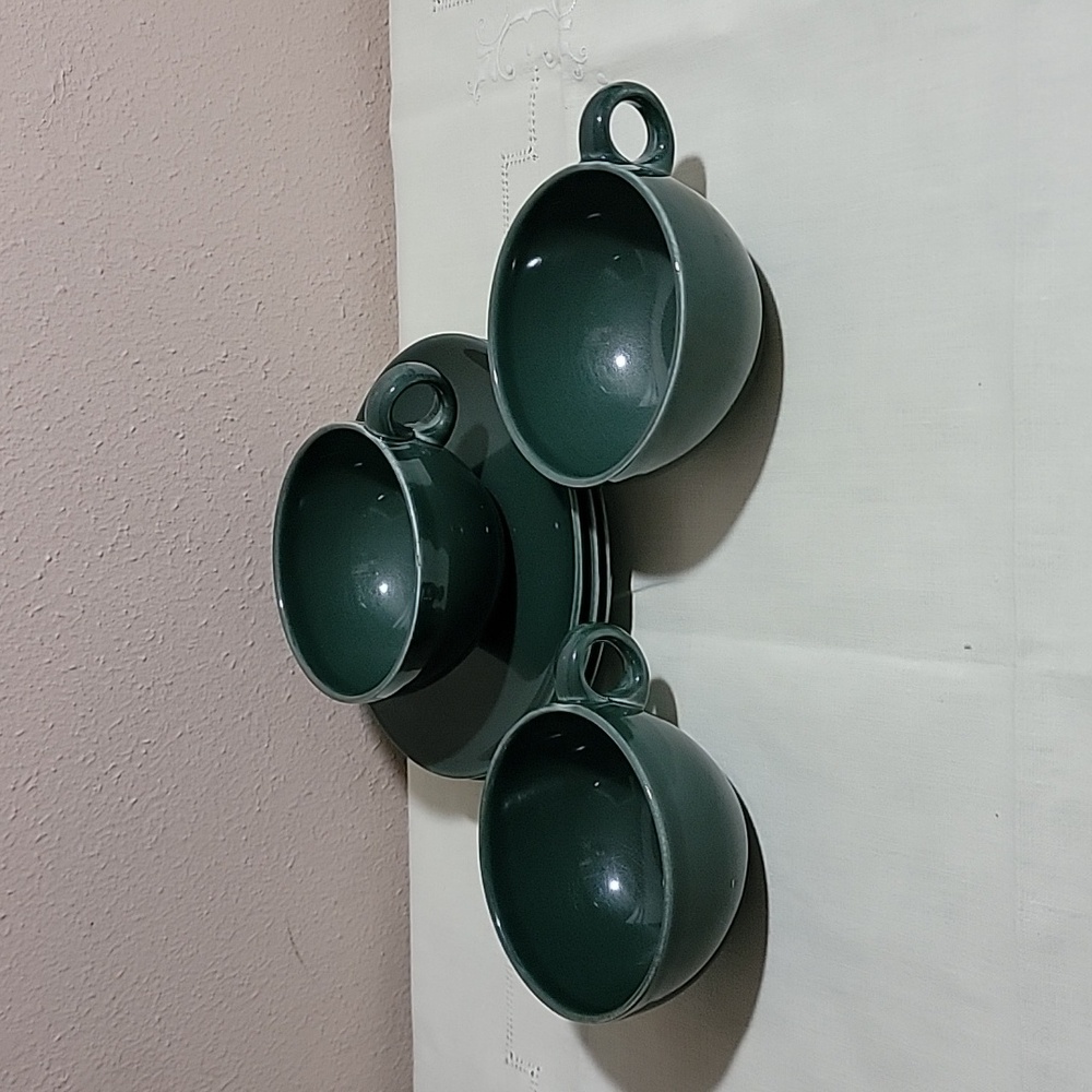 Russell Wright Iroquois Parsley Green 1950's Cups And Saucers